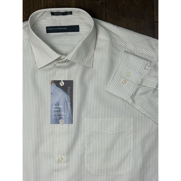Perry Ellis Other - Perry Ellis Portfolio NWT Men's White Striped Dress Shirt Wrinkle Free Size 16.5